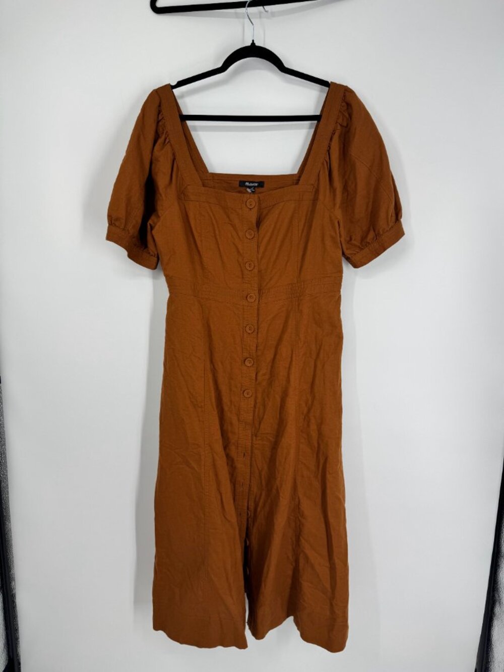 Madewell Button-Front Puff-Sleeve Midi Dress Size 12 NWT - Picture 5 of 16